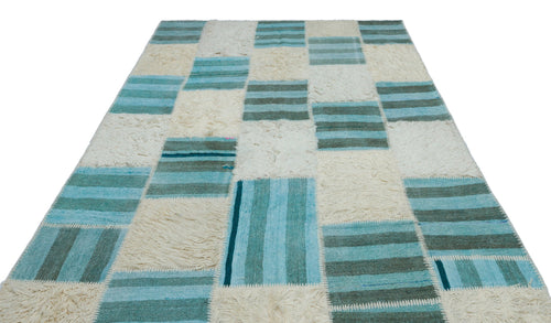 Teselya Beige Patchwork Wool Handmade Area Rug 6'8" x 9'11"