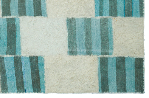 Teselya Beige Patchwork Wool Handmade Area Rug 6'8" x 9'11"