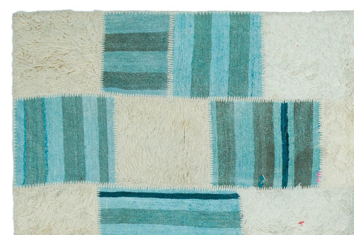 Teselya Beige Patchwork Wool Handmade Area Rug 6'8" x 9'11"