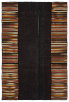 Teselya Black Patchwork Wool Handmade Area Rug 6'7" x 9'11"