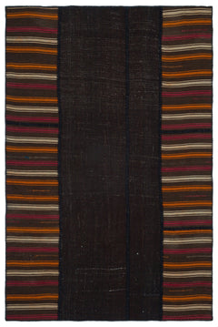 Teselya Black Patchwork Wool Handmade Area Rug 6'7" x 9'9"