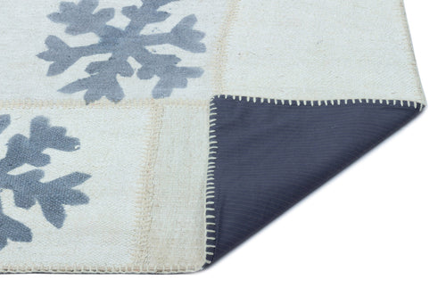 Teselya Beige Patchwork Wool Handmade Area Rug 6'6" x 9'9"