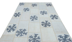 Teselya Beige Patchwork Wool Handmade Area Rug 6'6" x 9'9"