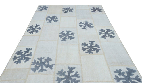 Teselya Beige Patchwork Wool Handmade Area Rug 6'6" x 9'9"