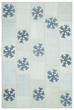 Teselya Beige Patchwork Wool Handmade Area Rug 6'6" x 9'9"