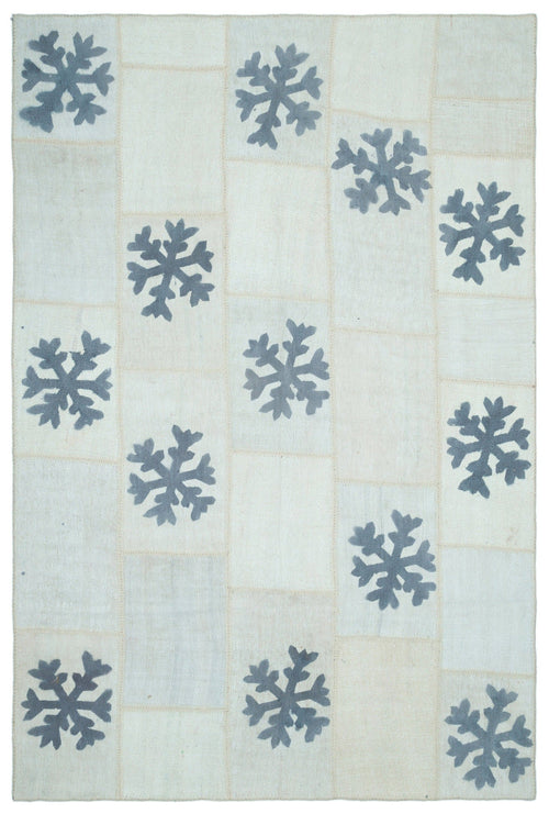 Teselya Beige Patchwork Wool Handmade Area Rug 6'6" x 9'9"