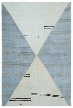 Teselya Beige Patchwork Wool Handmade Area Rug 6'7" x 9'11"