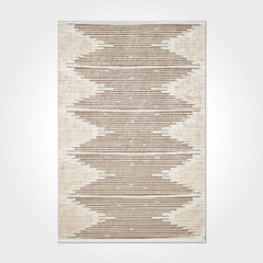 Geometric Area Rug – Washable Non Slip Chenille Cotton Rug with Cream Design