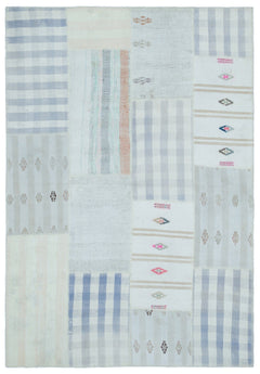 Teselya Beige Striped Wool Handmade Area Rug 5'1" x 7'5"