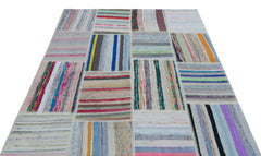 Teselya 25395 Patchwork Striped Wool Handmade Area Rug 5'3" x 7'3"
