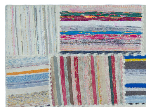 Teselya 25395 Patchwork Striped Wool Handmade Area Rug 5'3" x 7'3"