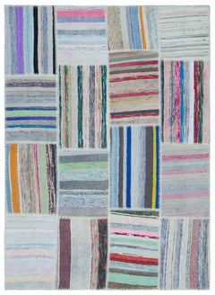 Teselya 25395 Patchwork Striped Wool Handmade Area Rug 5'3" x 7'3"
