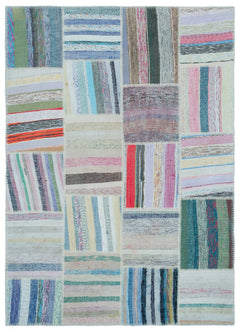 Teselya 25397 Patchwork Striped Wool Handmade Area Rug 5'3" x 7'3"