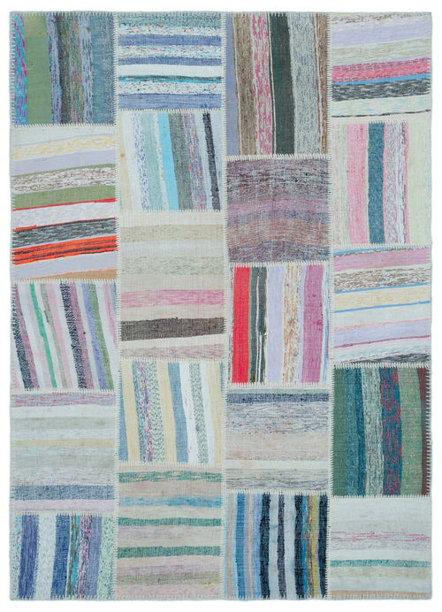 Teselya 25397 Patchwork Striped Wool Handmade Area Rug 5'3" x 7'3"