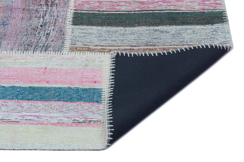 Teselya 25397 Patchwork Striped Wool Handmade Area Rug 5'3" x 7'3"