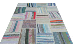 Teselya 25397 Patchwork Striped Wool Handmade Area Rug 5'3" x 7'3"
