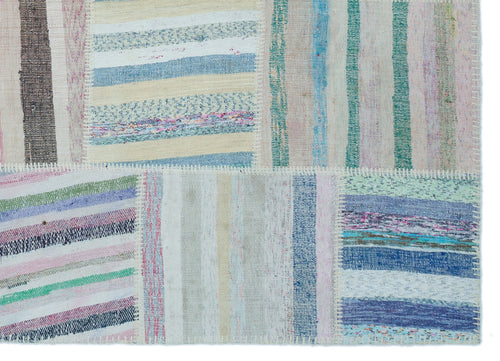 Teselya 25397 Patchwork Striped Wool Handmade Area Rug 5'3" x 7'3"