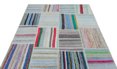Teselya 25399 Patchwork Striped Wool Handmade Area Rug 5'3" x 7'3"
