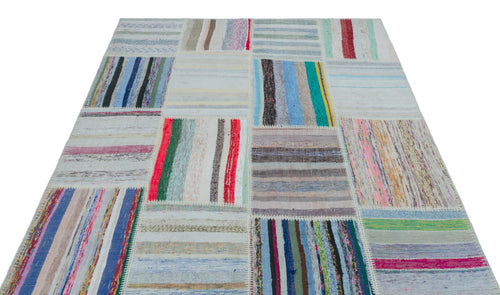 Teselya 25399 Patchwork Striped Wool Handmade Area Rug 5'3" x 7'3"