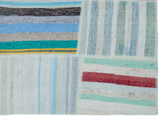Teselya 25399 Patchwork Striped Wool Handmade Area Rug 5'3" x 7'3"