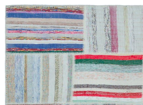 Teselya 25399 Patchwork Striped Wool Handmade Area Rug 5'3" x 7'3"