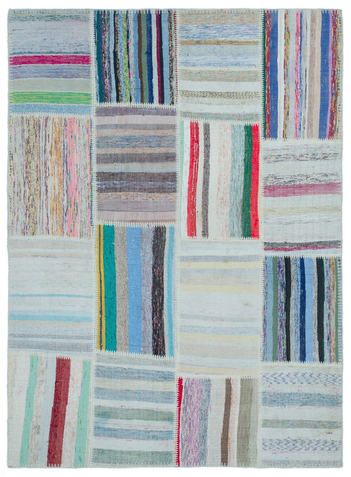 Teselya 25399 Patchwork Striped Wool Handmade Area Rug 5'3" x 7'3"