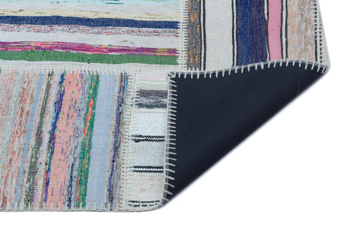 Teselya 25400 Patchwork Striped Wool Handmade Area Rug 5'3" x 7'3"