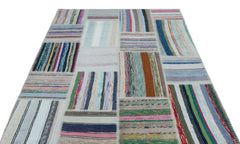 Teselya 25400 Patchwork Striped Wool Handmade Area Rug 5'3" x 7'3"