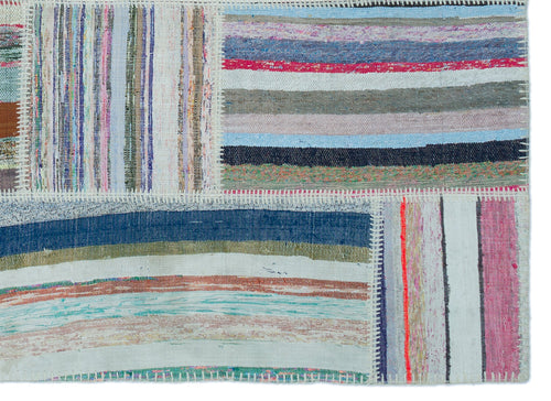 Teselya 25400 Patchwork Striped Wool Handmade Area Rug 5'3" x 7'3"