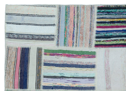 Teselya 25400 Patchwork Striped Wool Handmade Area Rug 5'3" x 7'3"