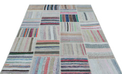Teselya 25401 Patchwork Striped Wool Handmade Area Rug 5'3" x 7'3"