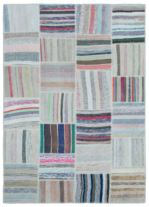 Teselya 25401 Patchwork Striped Wool Handmade Area Rug 5'3" x 7'3"