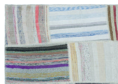 Teselya 25403 Beige Striped Wool Handmade Area Rug 5'3" x 7'3"