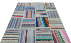 Teselya 25404 Patchwork Striped Wool Handmade Area Rug 5'3" x 7'3"