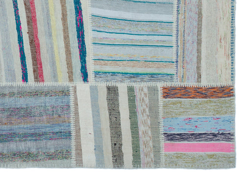 Teselya 25404 Patchwork Striped Wool Handmade Area Rug 5'3" x 7'3"