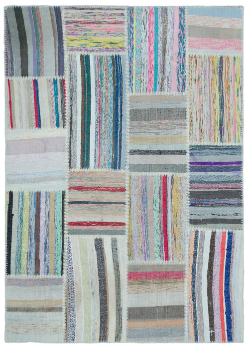 Teselya 25407 Beige Striped Wool Handmade Area Rug 5'3" x 7'3"