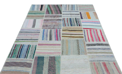 Teselya 25411 Patchwork Striped Wool Handmade Area Rug 5'3" x 7'7"