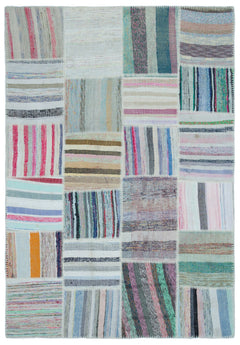 Teselya 25411 Patchwork Striped Wool Handmade Area Rug 5'3" x 7'7"