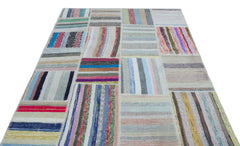 Teselya 25417 Patchwork Striped Wool Handmade Area Rug 5'3" x 7'4"