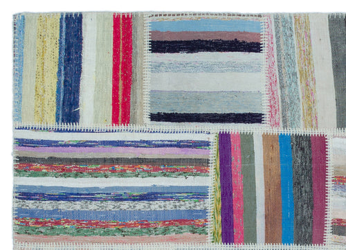 Teselya 25417 Patchwork Striped Wool Handmade Area Rug 5'3" x 7'4"