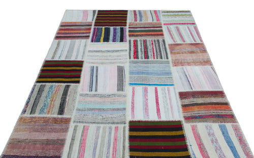 Teselya 25423 Patchwork Striped Wool Handmade Area Rug 5'3" x 7'7"