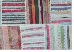 Teselya 25423 Patchwork Striped Wool Handmade Area Rug 5'3" x 7'7"