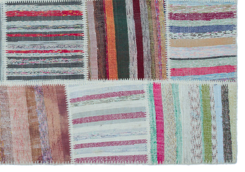 Teselya 25423 Patchwork Striped Wool Handmade Area Rug 5'3" x 7'7"