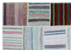 Teselya 25423 Patchwork Striped Wool Handmade Area Rug 5'3" x 7'7"
