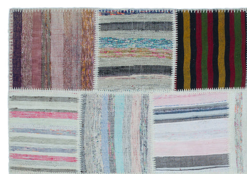 Teselya 25423 Patchwork Striped Wool Handmade Area Rug 5'3" x 7'7"