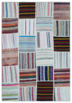 Teselya 25423 Patchwork Striped Wool Handmade Area Rug 5'3" x 7'7"
