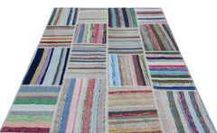 Teselya 25424 Patchwork Striped Wool Handmade Area Rug 5'3" x 7'7"
