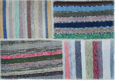 Teselya 25424 Patchwork Striped Wool Handmade Area Rug 5'3" x 7'7"