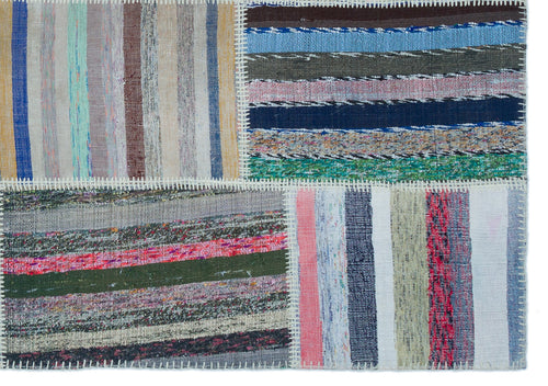 Teselya 25424 Patchwork Striped Wool Handmade Area Rug 5'3" x 7'7"