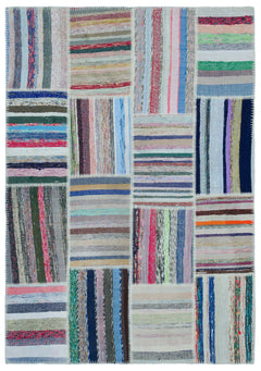Teselya 25424 Patchwork Striped Wool Handmade Area Rug 5'3" x 7'7"